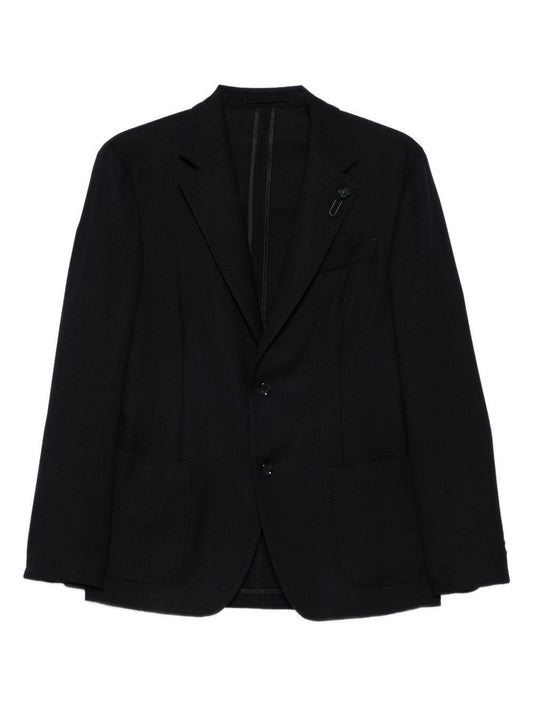 Lardini Wool Blazer With Diagonal Workmanship - Blue
