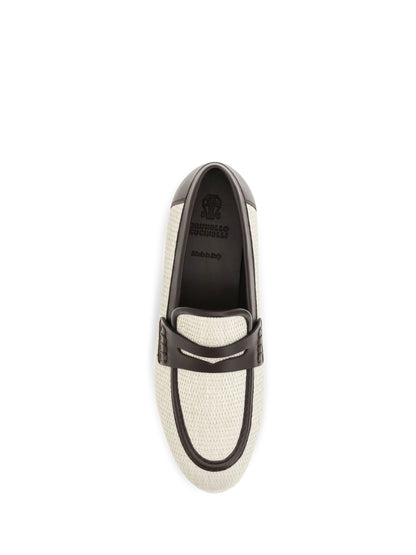 Brunello Cucinelli Two-tone leather and raffia Loafers - Corda