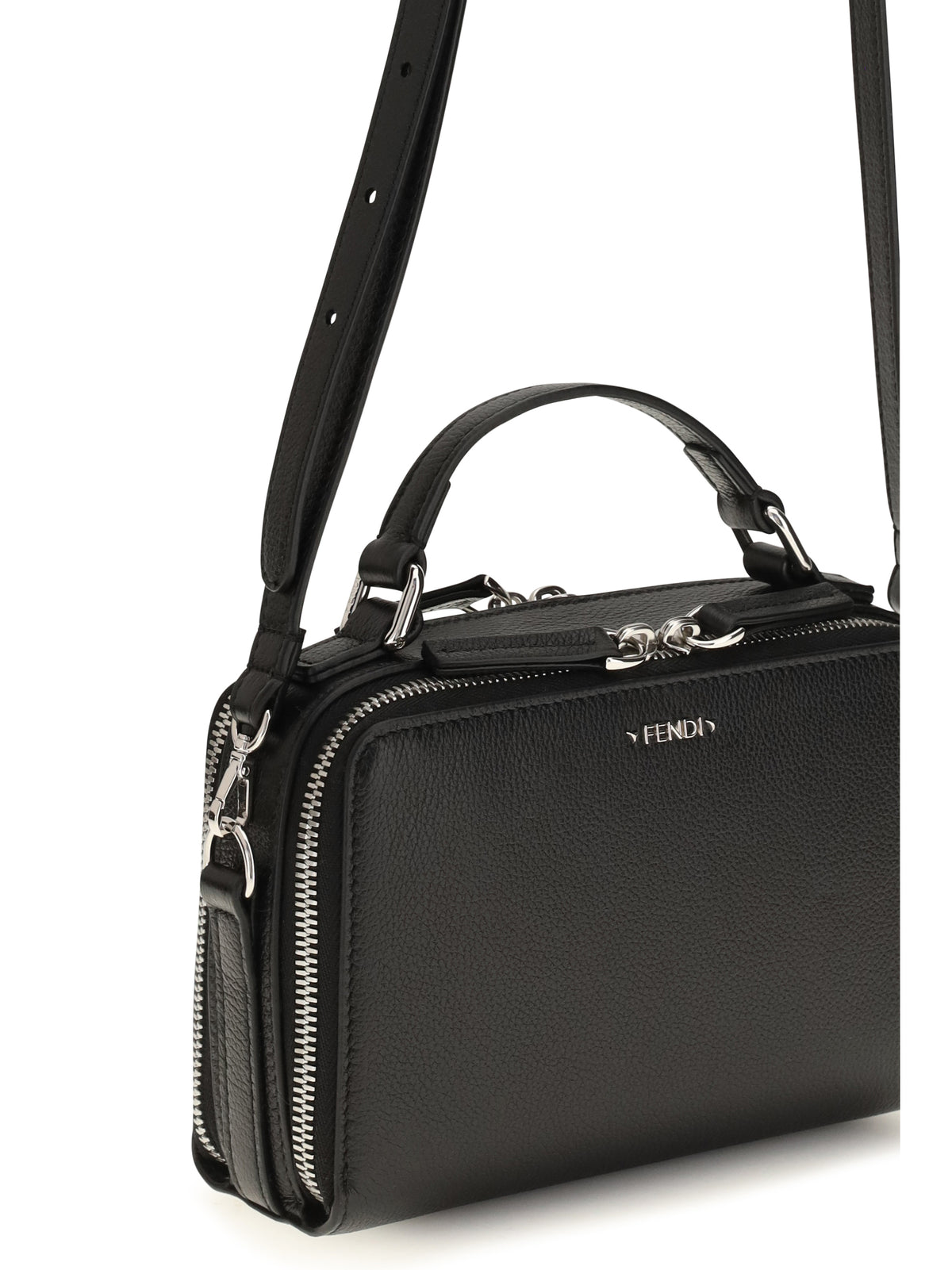 Fendi Calfskin Phone Holder Handbag - Black
