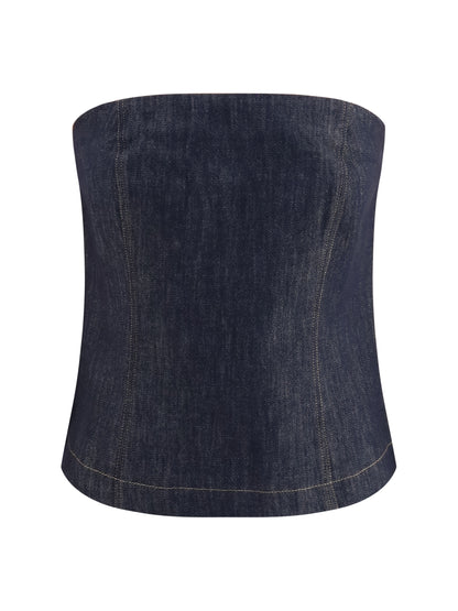 Brunello Cucinelli denim effect twill Bandeau Top - Denim Blue