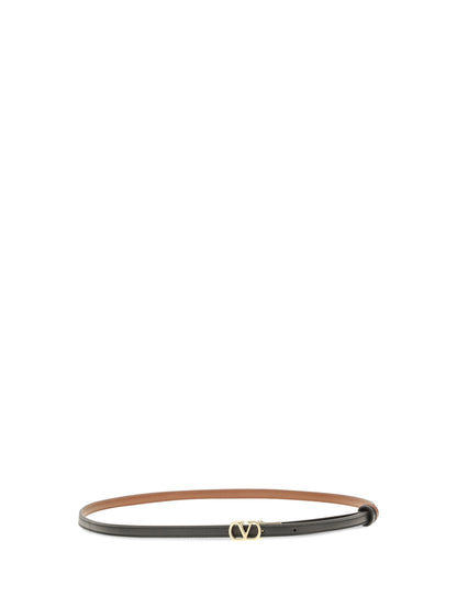 Valentino Garavani Reversible VLogo Signature glossy calfskin Belt - Black/Deep Caramel