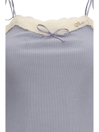 Chloé Jersey and lace thin strap Top - Cashmere Grey