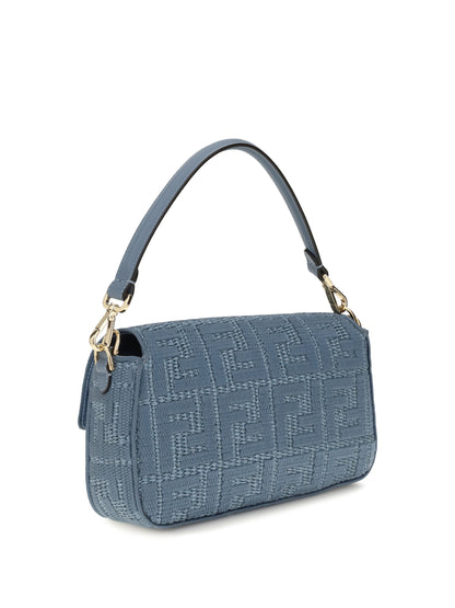 FENDI Medium woven raffia Shoulder Bag with FF embroidery