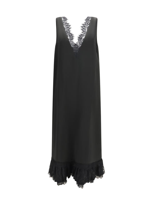 Ganni Lace-trimmed satin long Dress - Black
