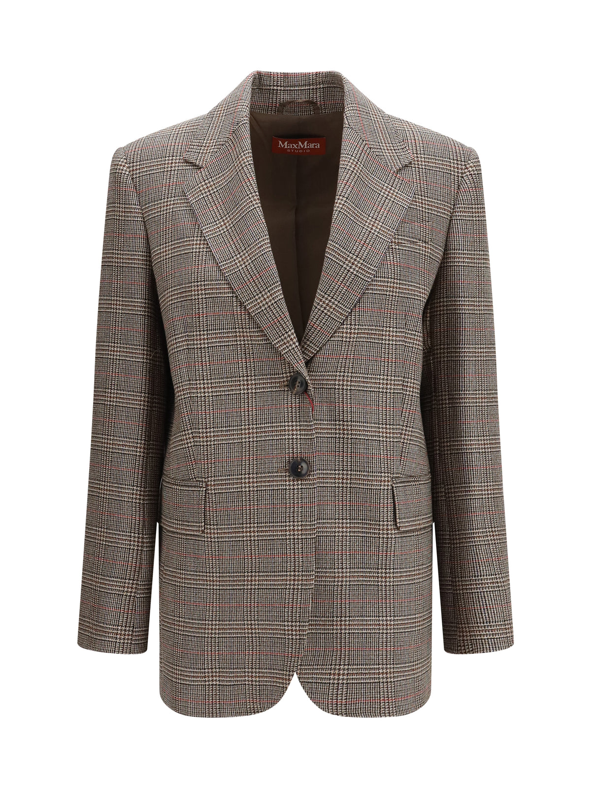 Max Mara Studio Checked pattern wool Blazer - Black/Natural