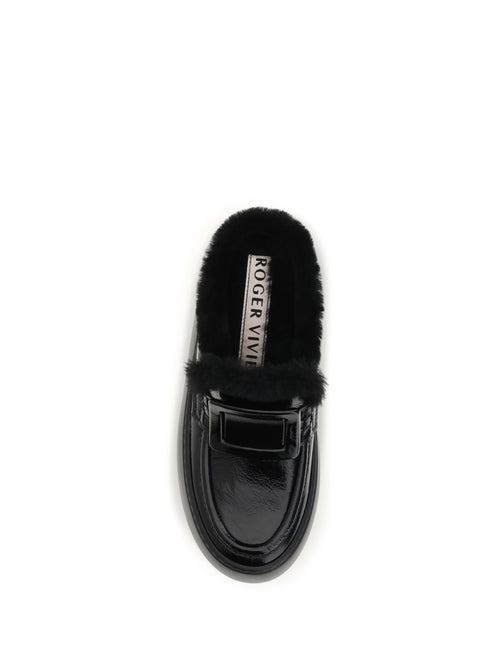 Roger Vivier Viv' Up Shearling Mules - Black