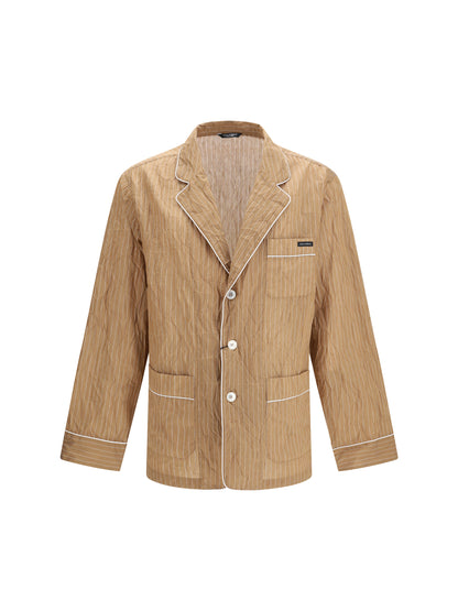 DOLCE & GABBANA Vanity Shirt-style robe in froissé striped fabric