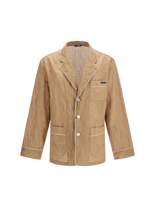 Dolce & Gabbana Vanity Shirt-style robe in froissé striped fabric - Rigato