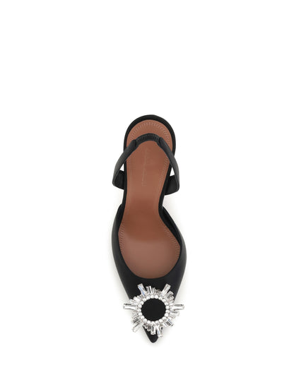 Amina Muaddi Begum Slingback Pumps - Black Satin