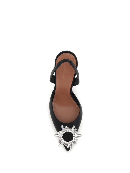 Amina Muaddi Begum Slingback Pumps - Black Satin