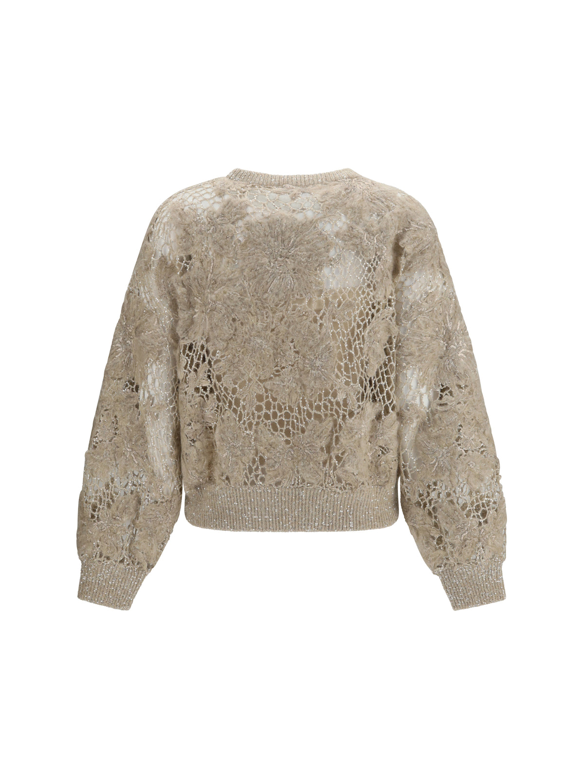 Brunello Cucinelli Whispering Bloom Embroidery Sparkling mohair and wool Sweatshirt - Beige