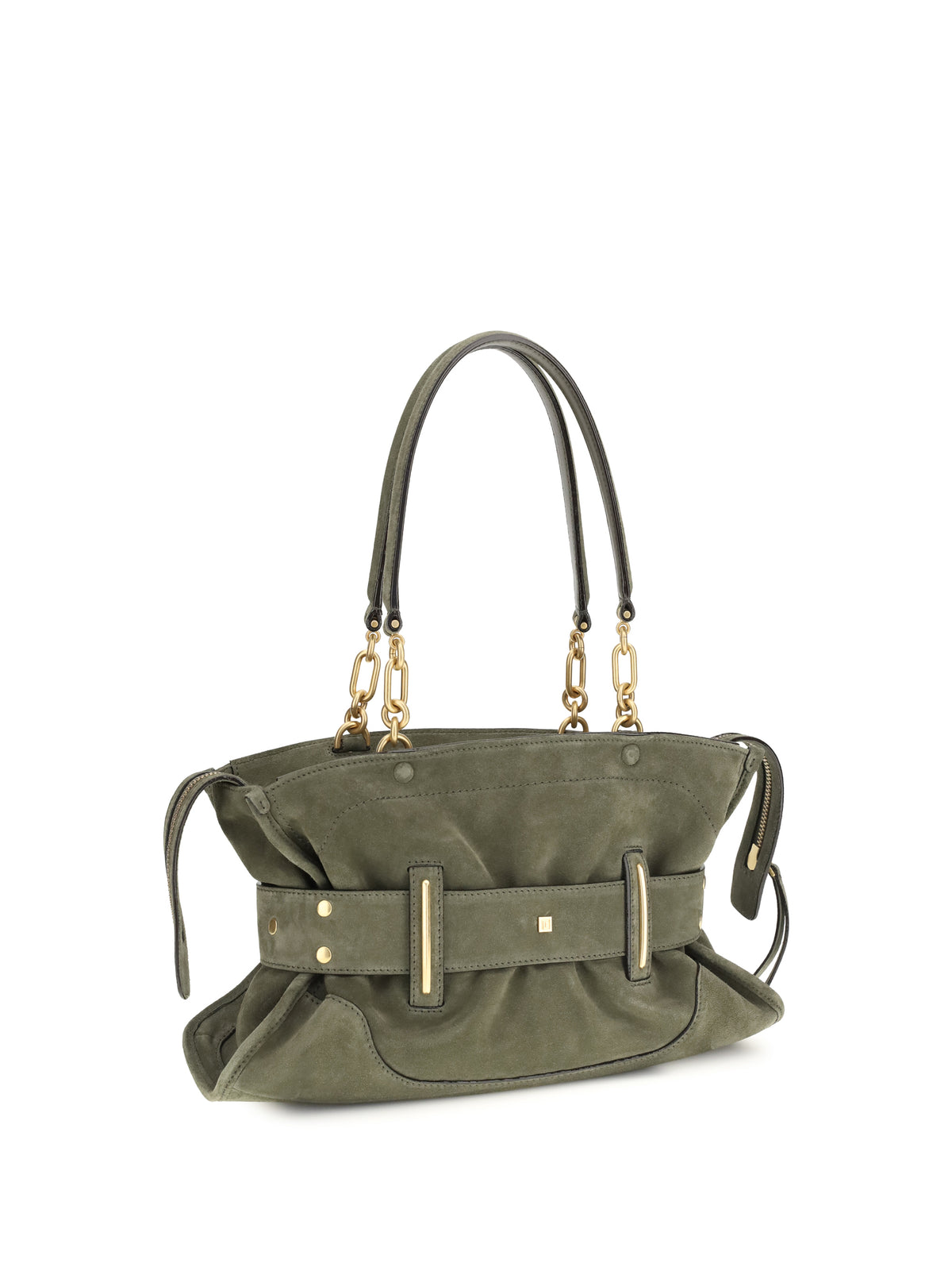 Balmain Anthem Bag in suede leather - 7as Dark Olive