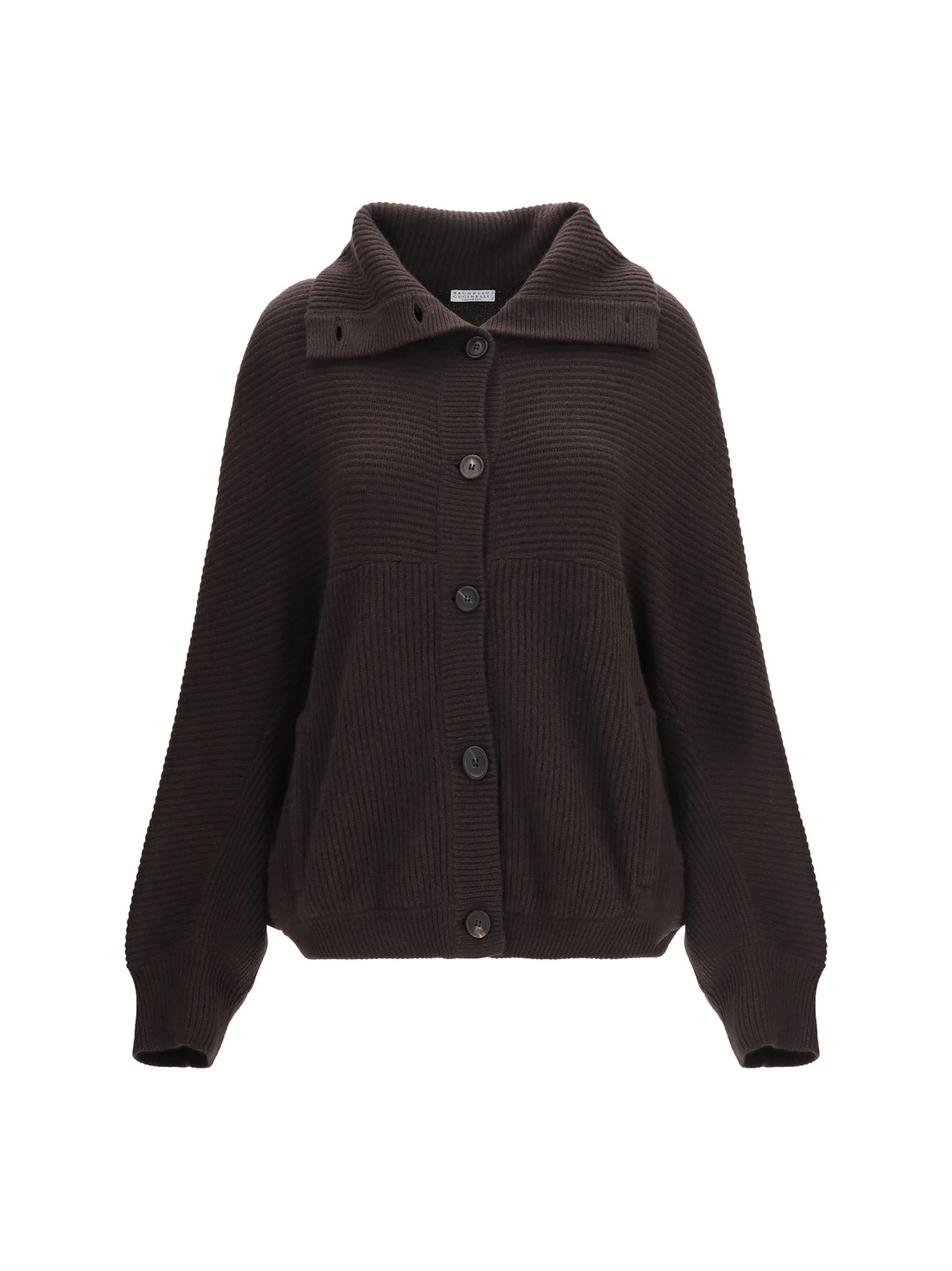 Brunello Cucinelli High neck cashmere Cardigan - Coffee