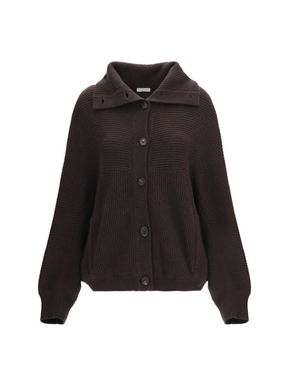Brunello Cucinelli High neck cashmere Cardigan - Coffee