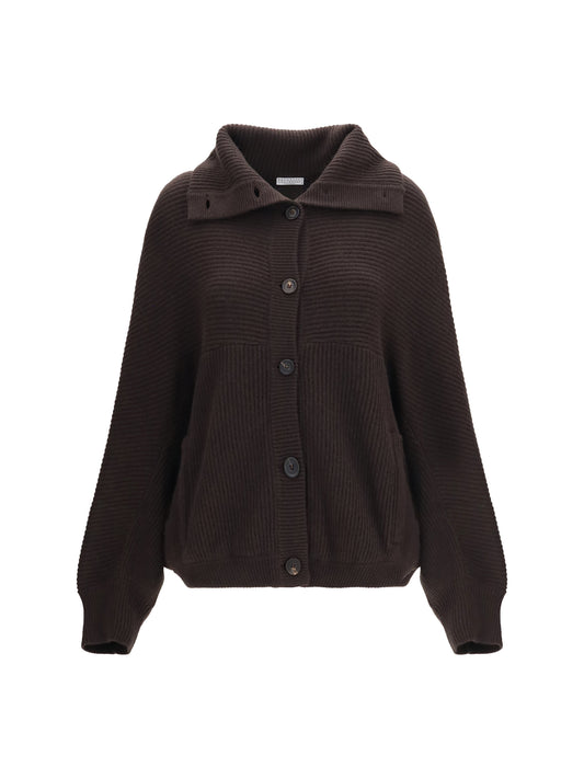 Brunello Cucinelli High neck cashmere Cardigan - Coffee