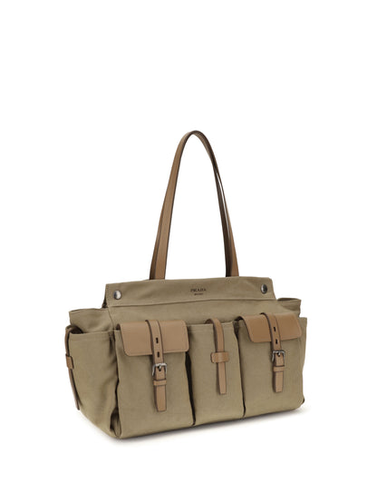 Prada Route Tote Bag in canvas and leather - Khaki