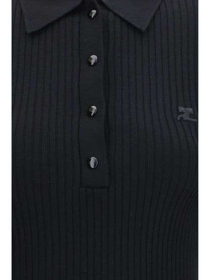 Courrèges Ribbed knit Polo Shirt - Black