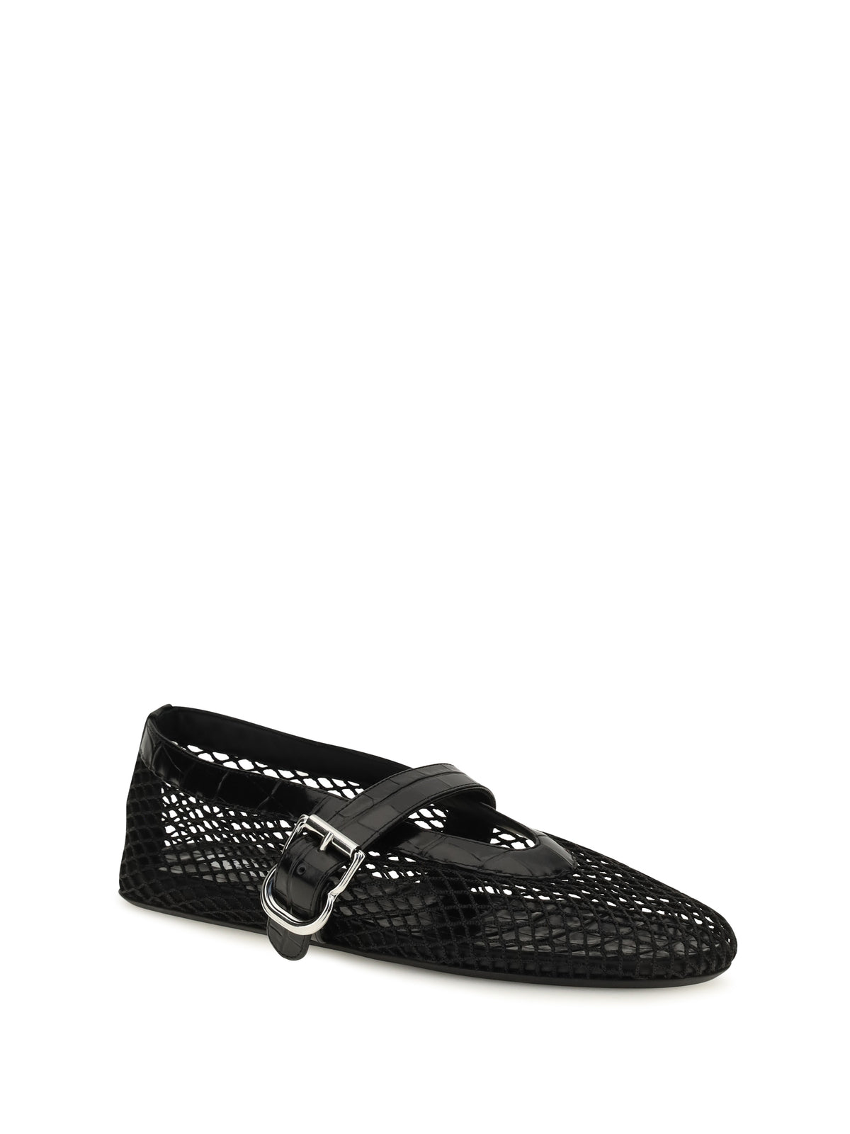 Alaïa Mesh and crocodile-print leather Ballerinas - Noir