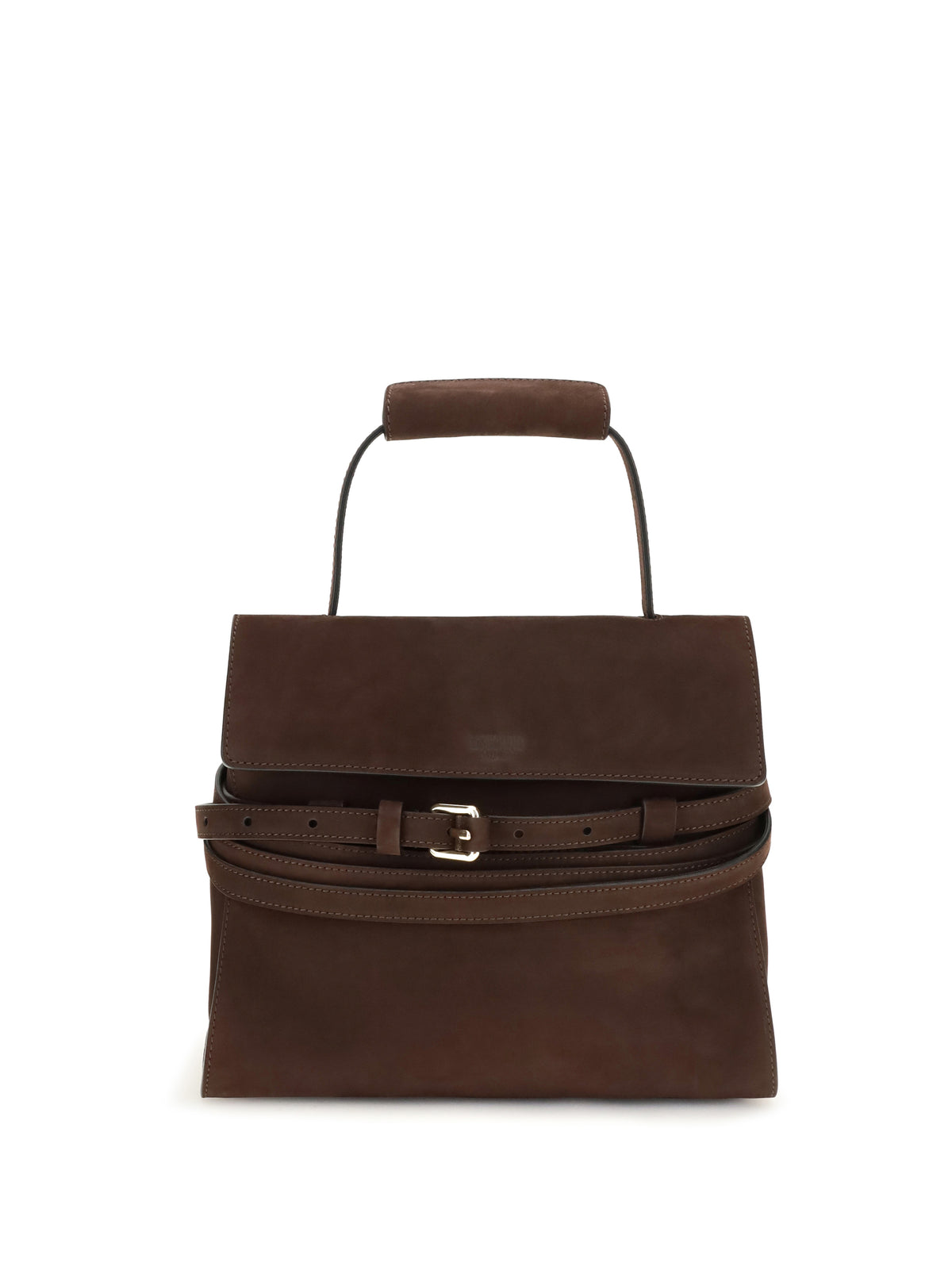 Moschino Medium Top Handle Bag with buckle detail - Cioccolato