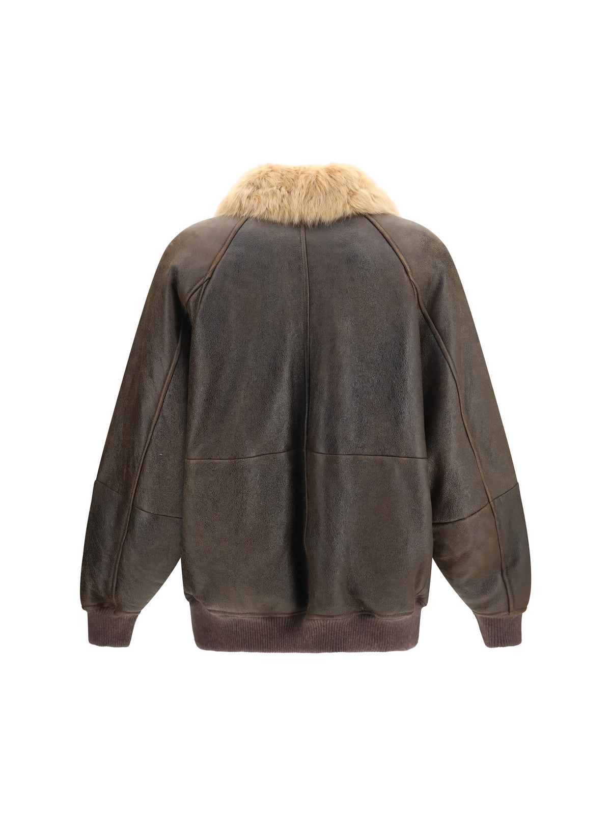 Brunello Cucinelli Vintage-effect shearling Bomber with shiny zipper pull - Hazelnut