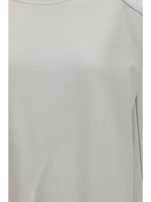 Brunello Cucinelli Crewneck Sweatshirt with organza sleeves - Warm White