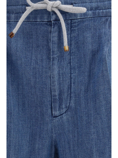Brunello Cucinelli Lightweight denim Pants with drawstring and double pleats - Denim Medium