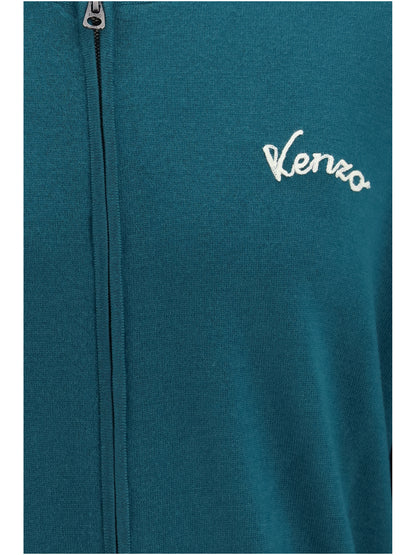 Kenzo Kenzo Eiffel Tower Design wool zip Cardigan - Bottle Green