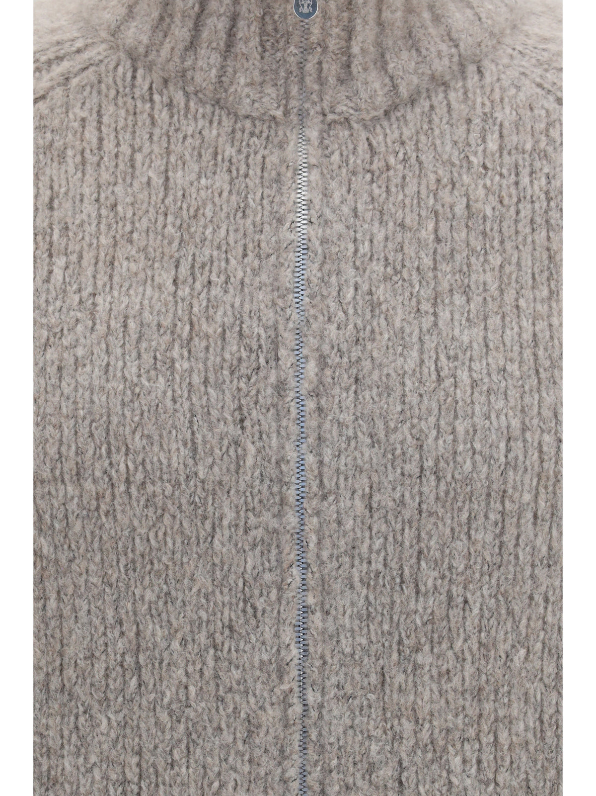 Brunello Cucinelli High-neck cashmere and silk Cardigan with zip - Marmo