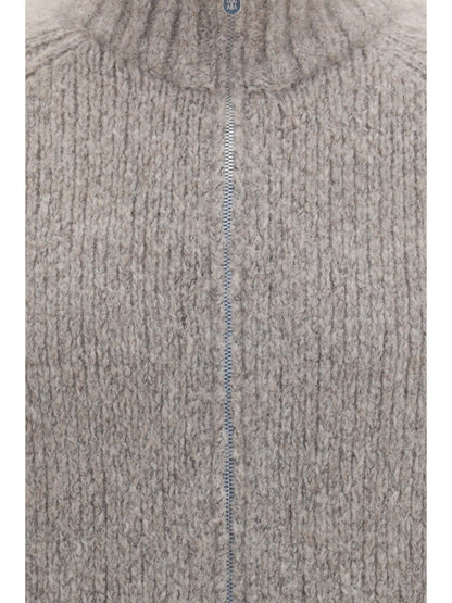 Brunello Cucinelli High-neck cashmere and silk Cardigan with zip - Marmo