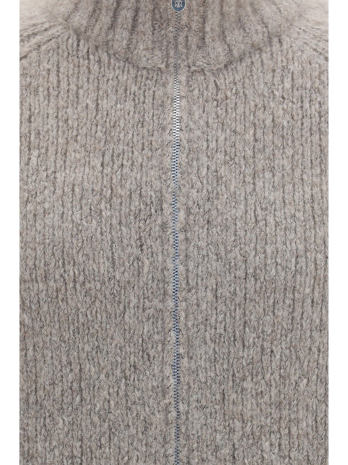 Brunello Cucinelli High-neck cashmere and silk Cardigan with zip - Marmo