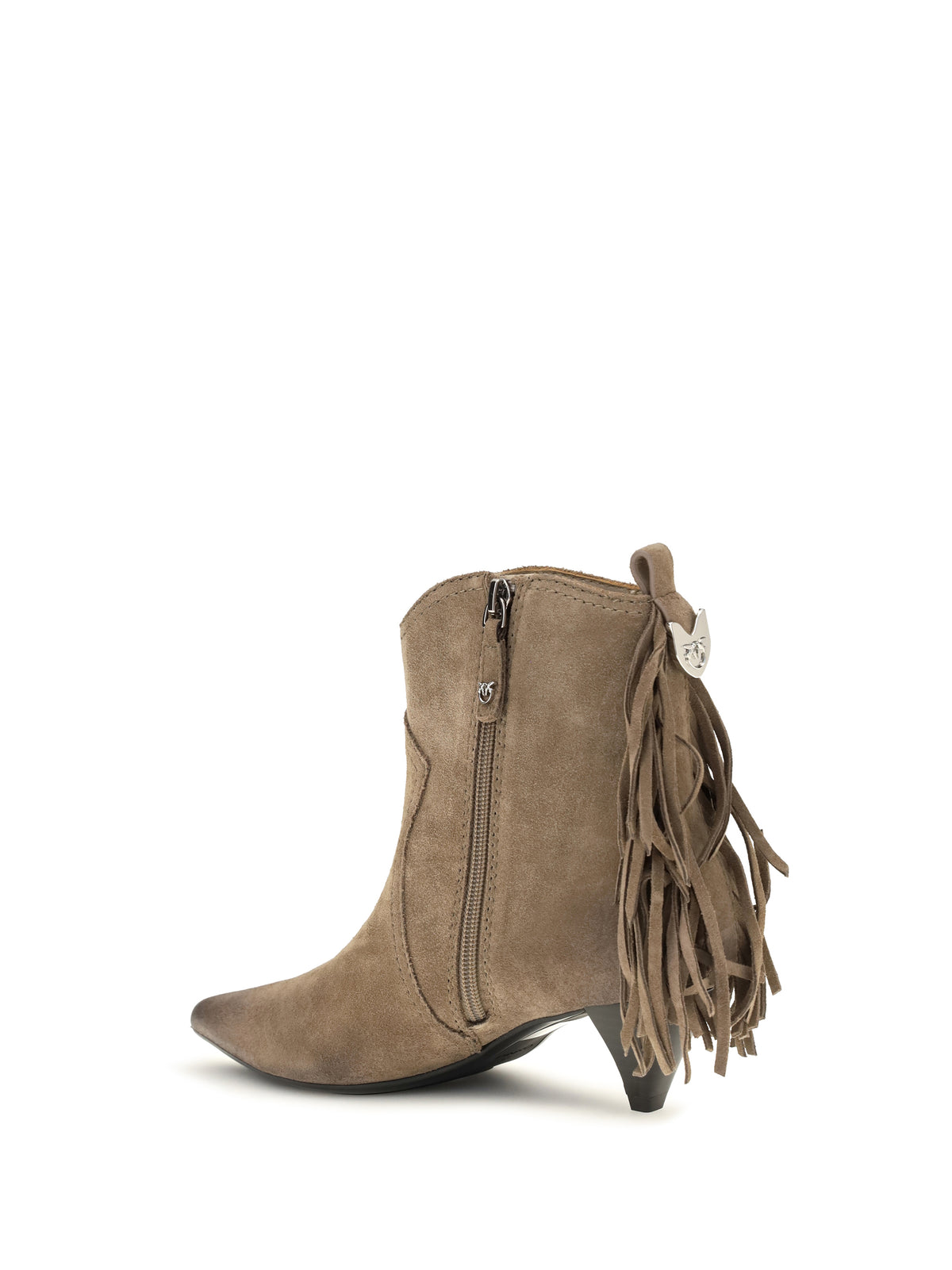 Pinko Suede leather Didi ankle Boots with fringes - Tobacco