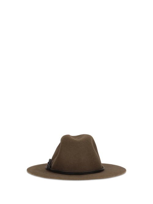 Brunello Cucinelli Felt Fedora Hat with leather band and monile - Moka