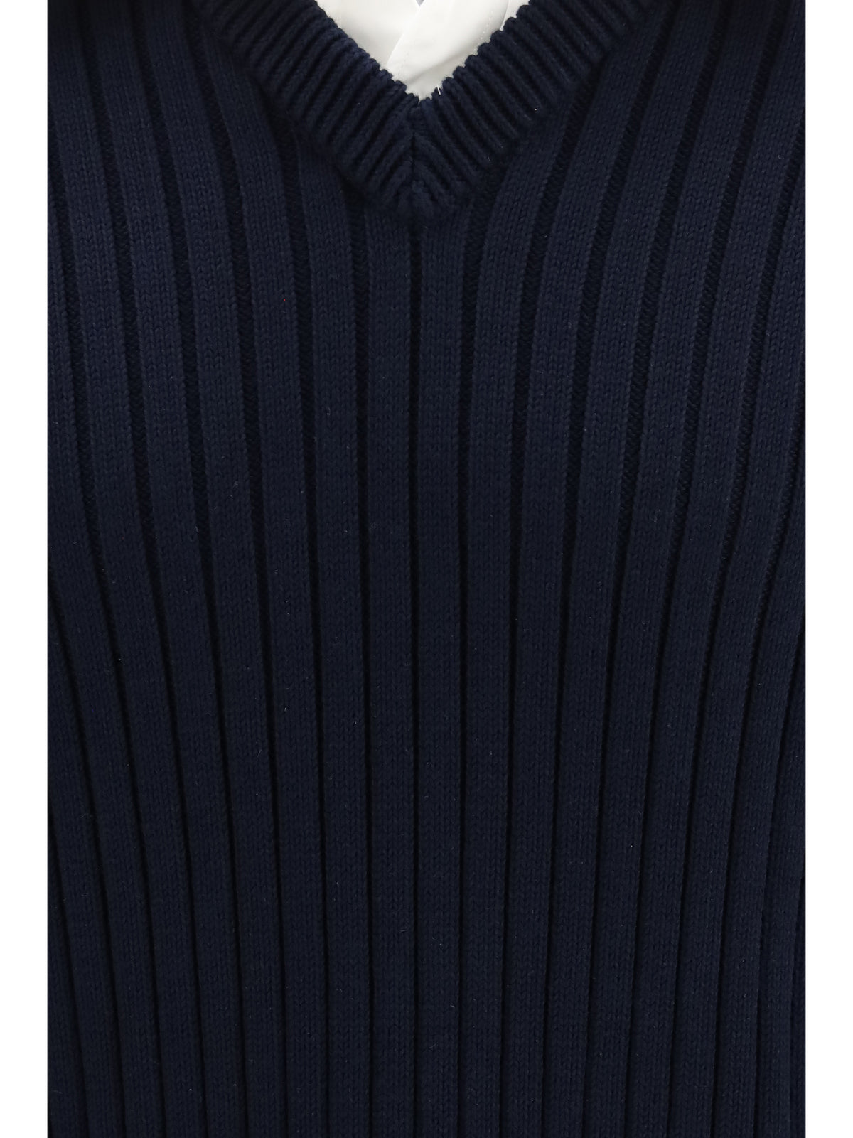 Balenciaga Cotton Sweater with shirt details - Navy/White