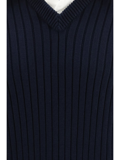 Balenciaga Cotton Sweater with shirt details - Navy/White