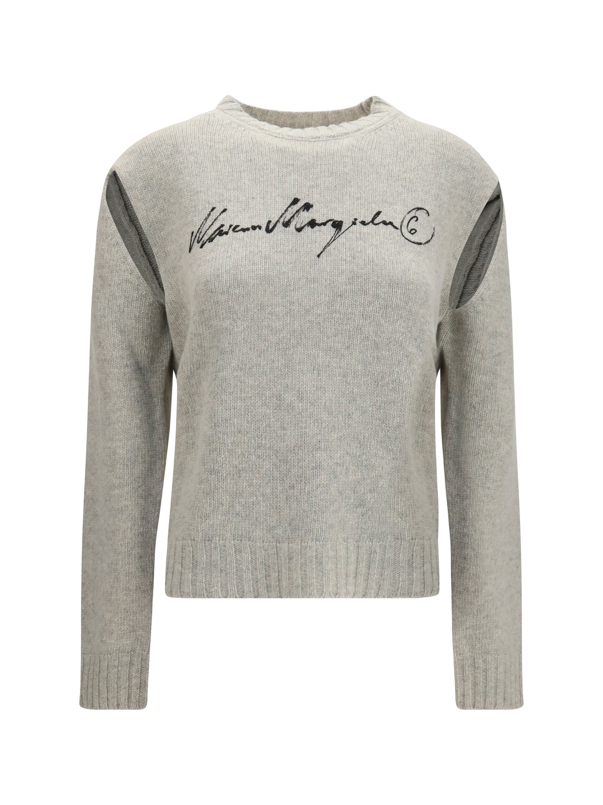 MM6 Maison Margiela Knitted Sweater with logo lettering - Grey Melange-Black Print