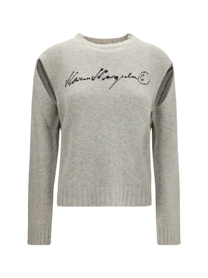MM6 Maison Margiela Knitted Sweater with logo lettering - Grey Melange-Black Print