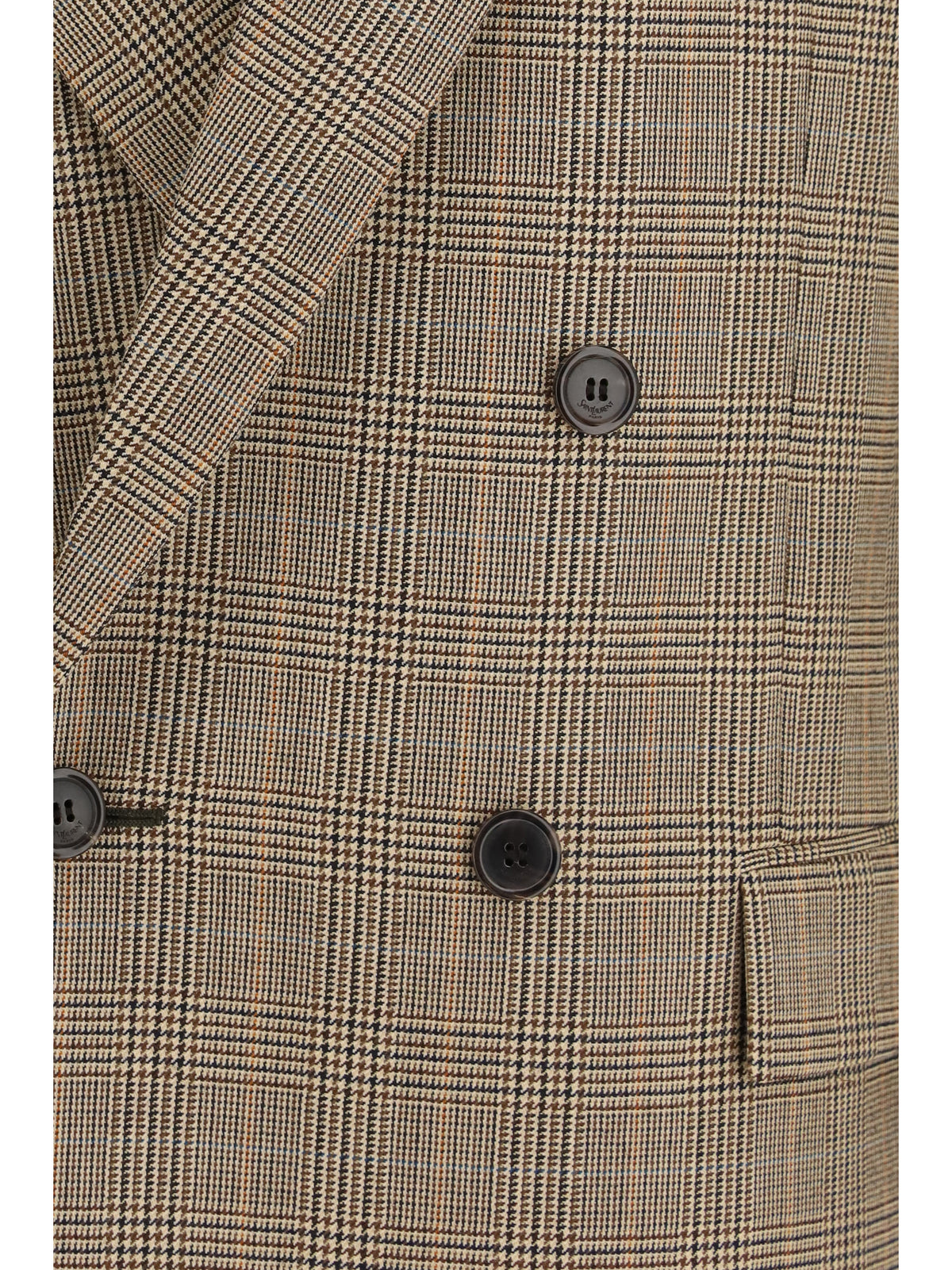 Saint Laurent Prince of Wales Houndstooth wool Blazer - Beige Marron Marine