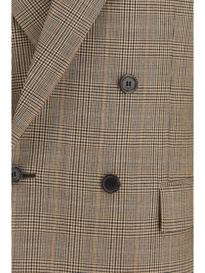 Saint Laurent Prince of Wales Houndstooth wool Blazer - Beige Marron Marine