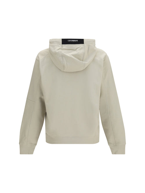 C.P. Company Diagonal-weave cotton fleece Hooded Sweatshirt - Silver Birch