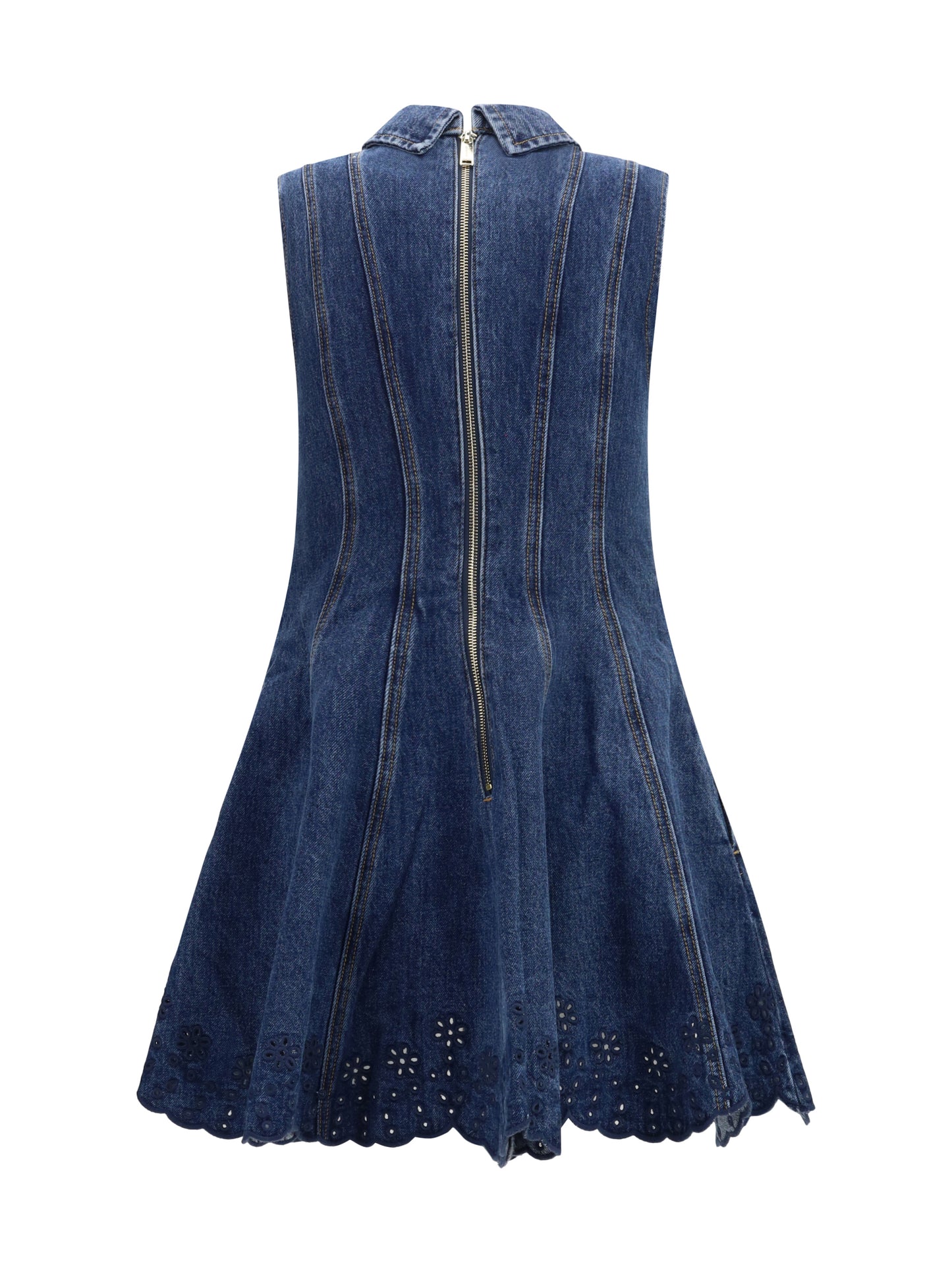 SELF-PORTRAIT Denim mini Dress with broderie detailing