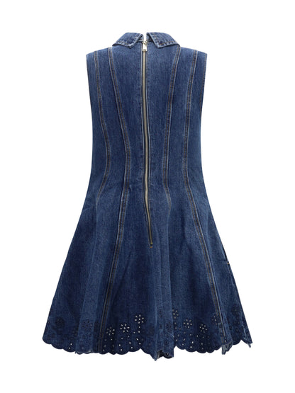 SELF-PORTRAIT Denim mini Dress with broderie detailing