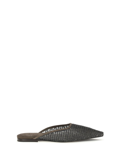 BRUNELLO CUCINELLI Suede Ballerinas with embellished net embroidery