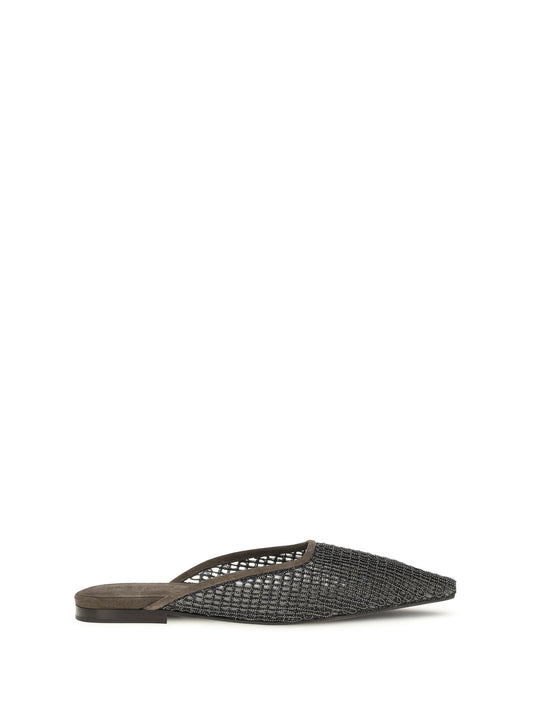 BRUNELLO CUCINELLI Suede Ballerinas with embellished net embroidery