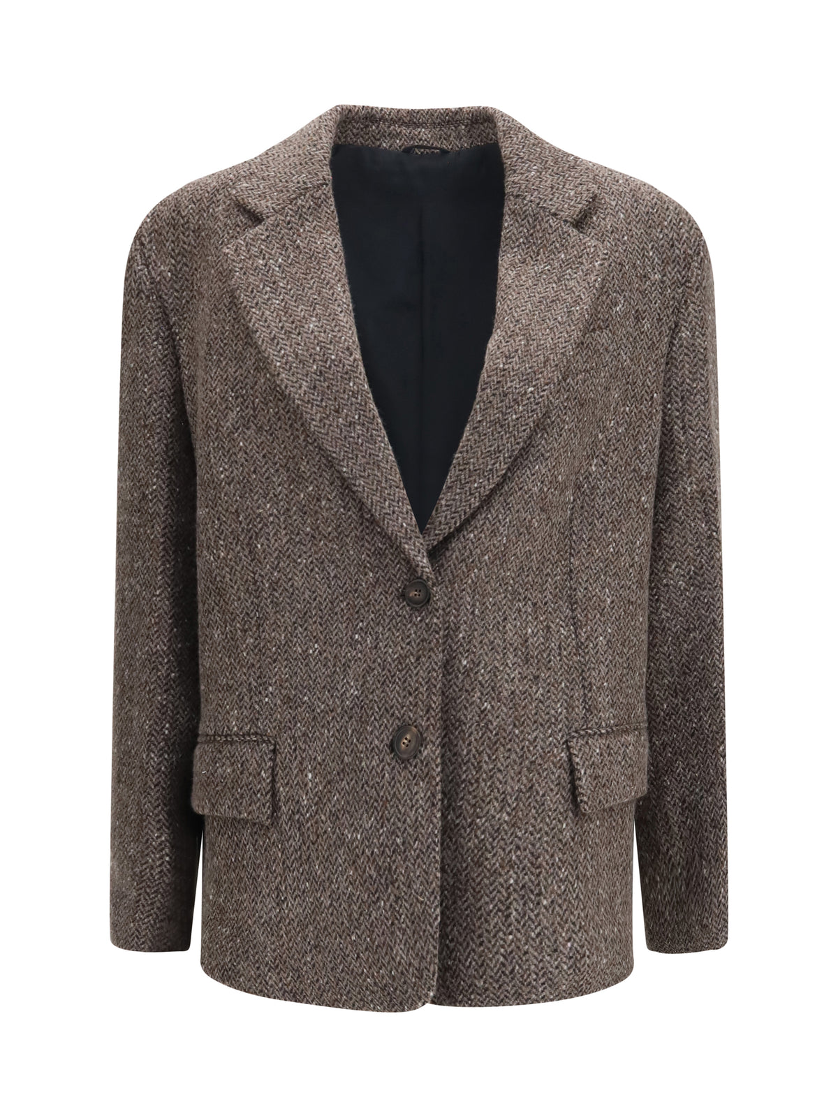 Brunello Cucinelli Single-breasted virgin wool blend Jacket - Brown/Black