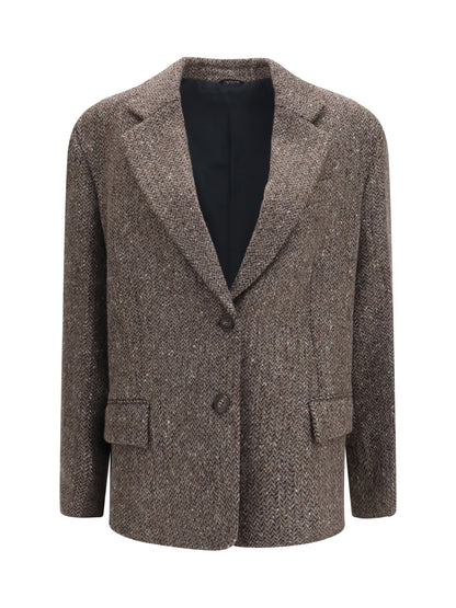 Brunello Cucinelli Single-breasted virgin wool blend Jacket - Brown/Black