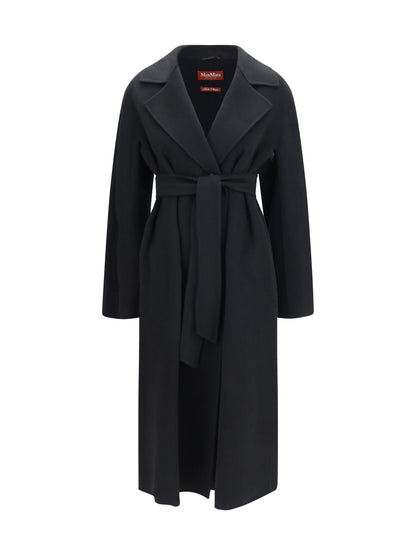 Max Mara Studio Long robe Coat in wool, cashmere and silk - Black