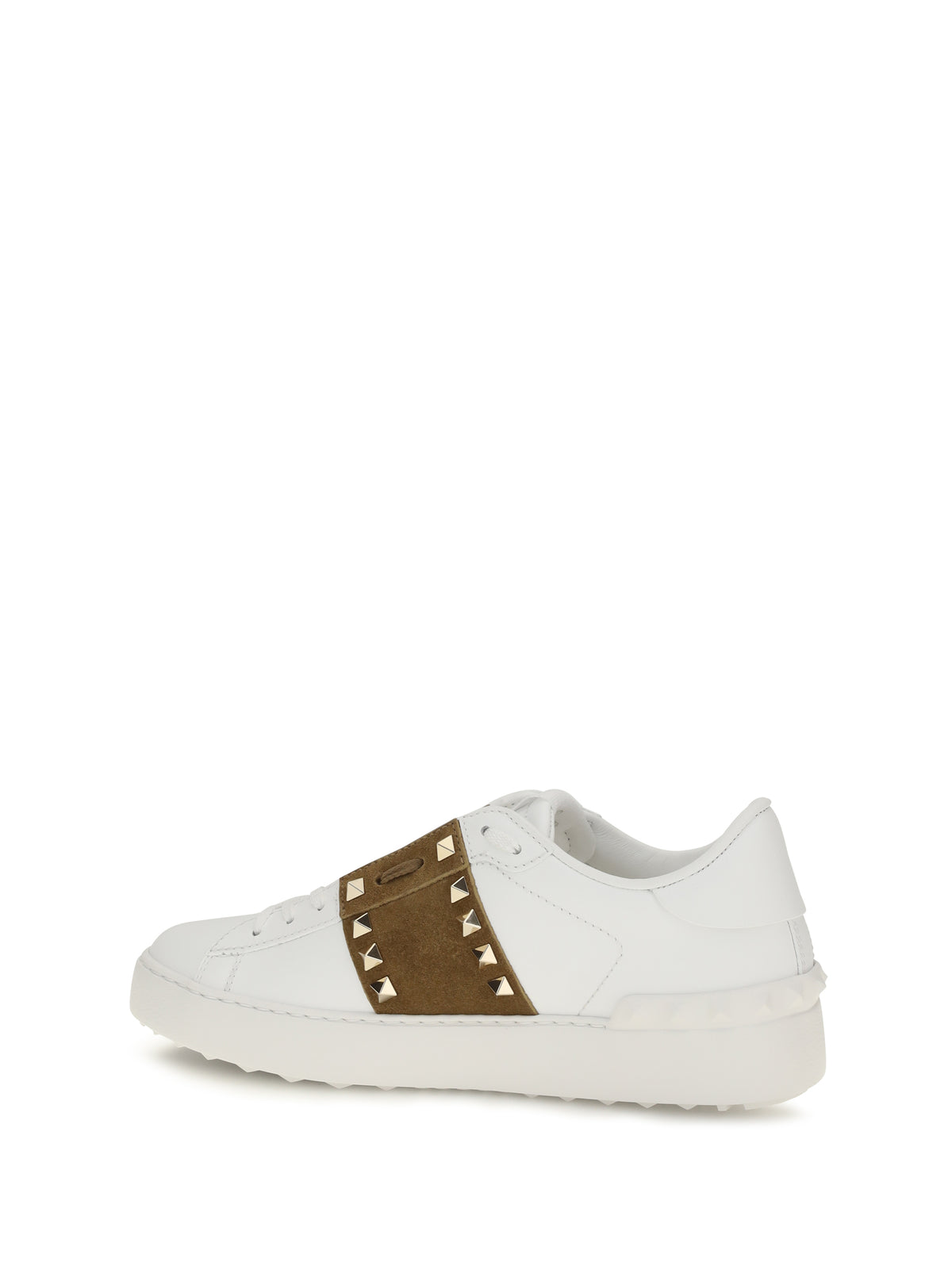 Valentino Garavani Rockstud Untitled Sneakers with suede band - White/Havana Beige/White