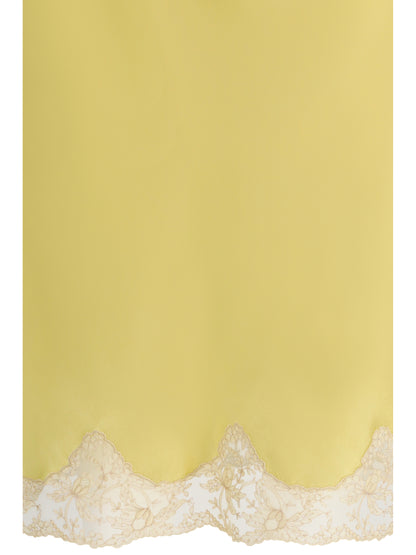Saint Laurent Satin midi Skirt with lace inserts - Lemon