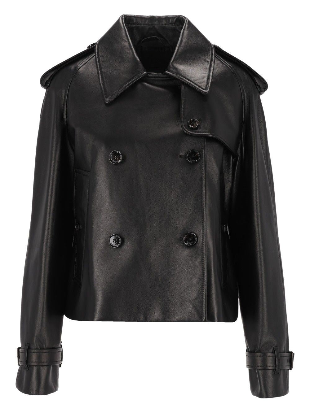Burberry Mayfair Cropped Leather Trench Jacket - Black