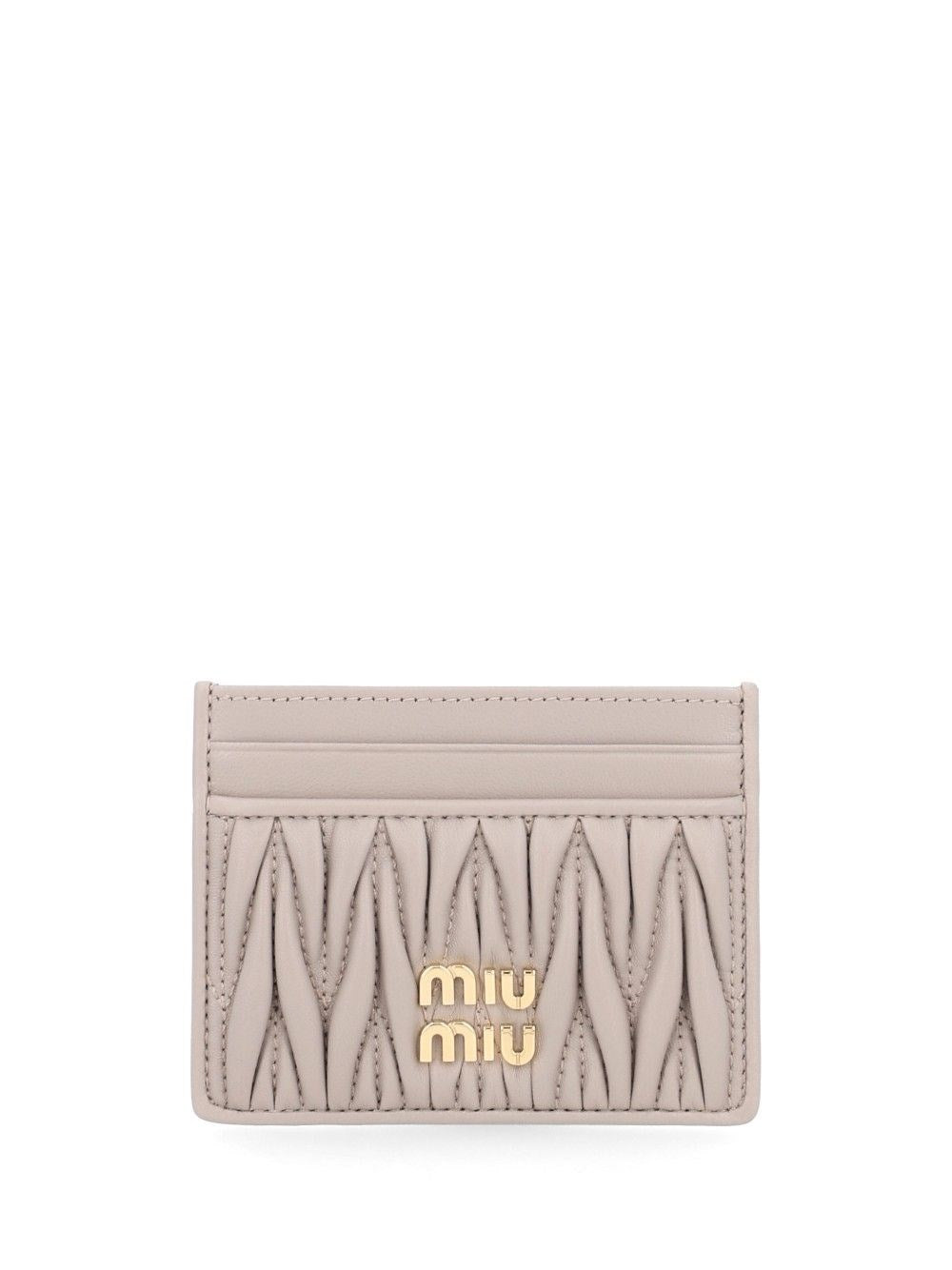 Miu Miu Matelassé Leather Card Holder - Grey